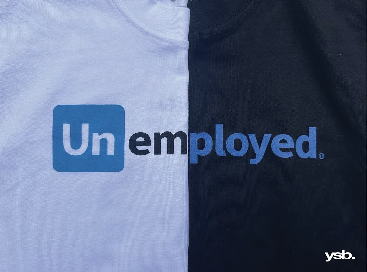Un/Employed tee, split black and white colorway